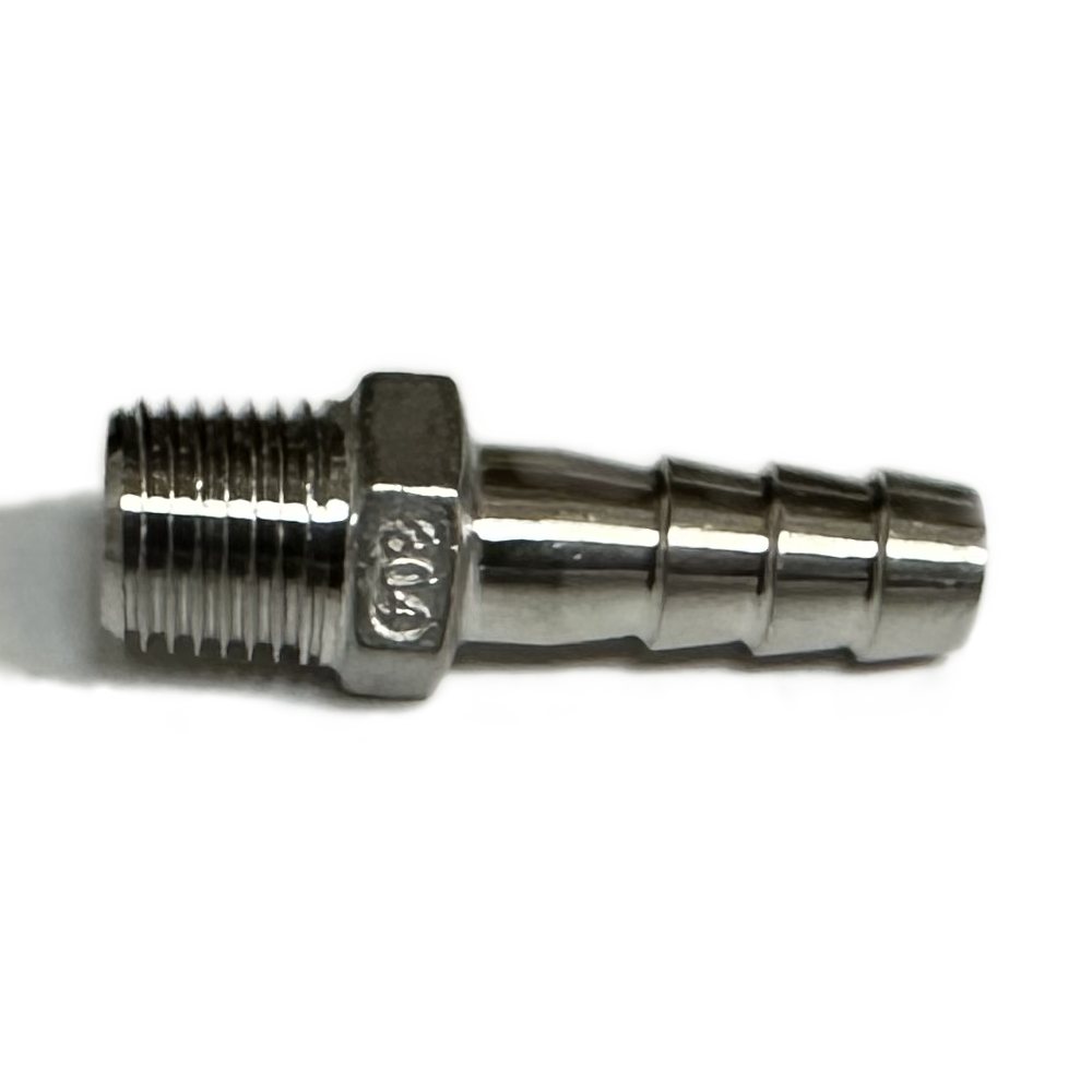 SS Fitting: 1/4" Male NPT x 3/8" barbed ; Hex Nipple
